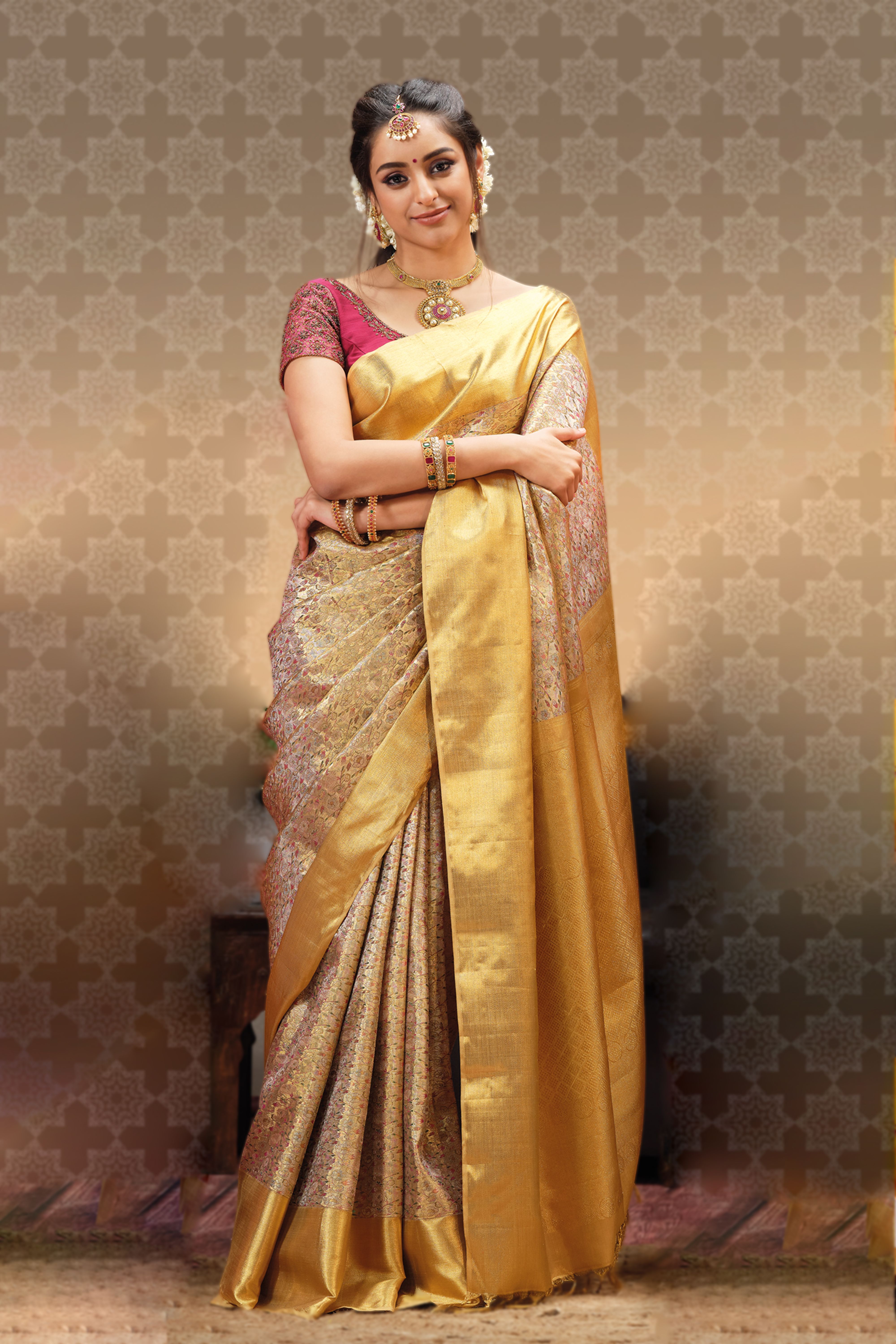 the vendorvilla maroon color kanjivaram silk saree with blouse piece